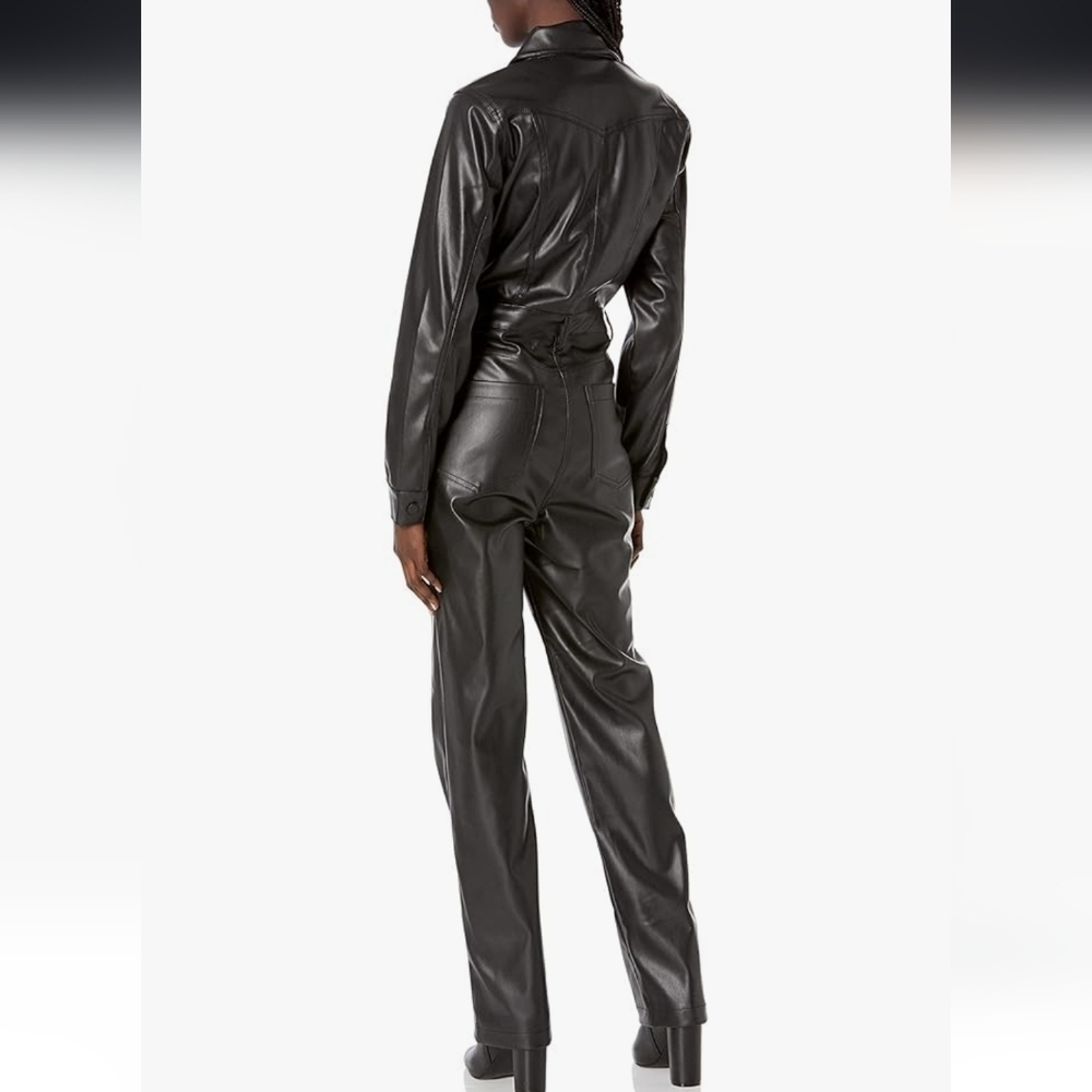 Black Faux Leather Jumpsuit NWT - Picture 2 of 16